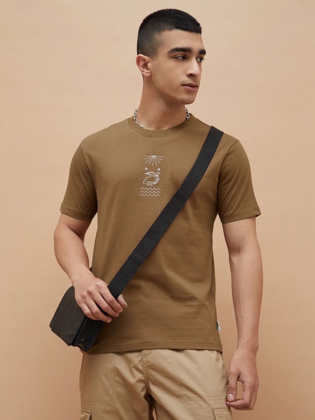 

Fame Forever by Lifestyle Men Printed Applique T-shirt, Tan