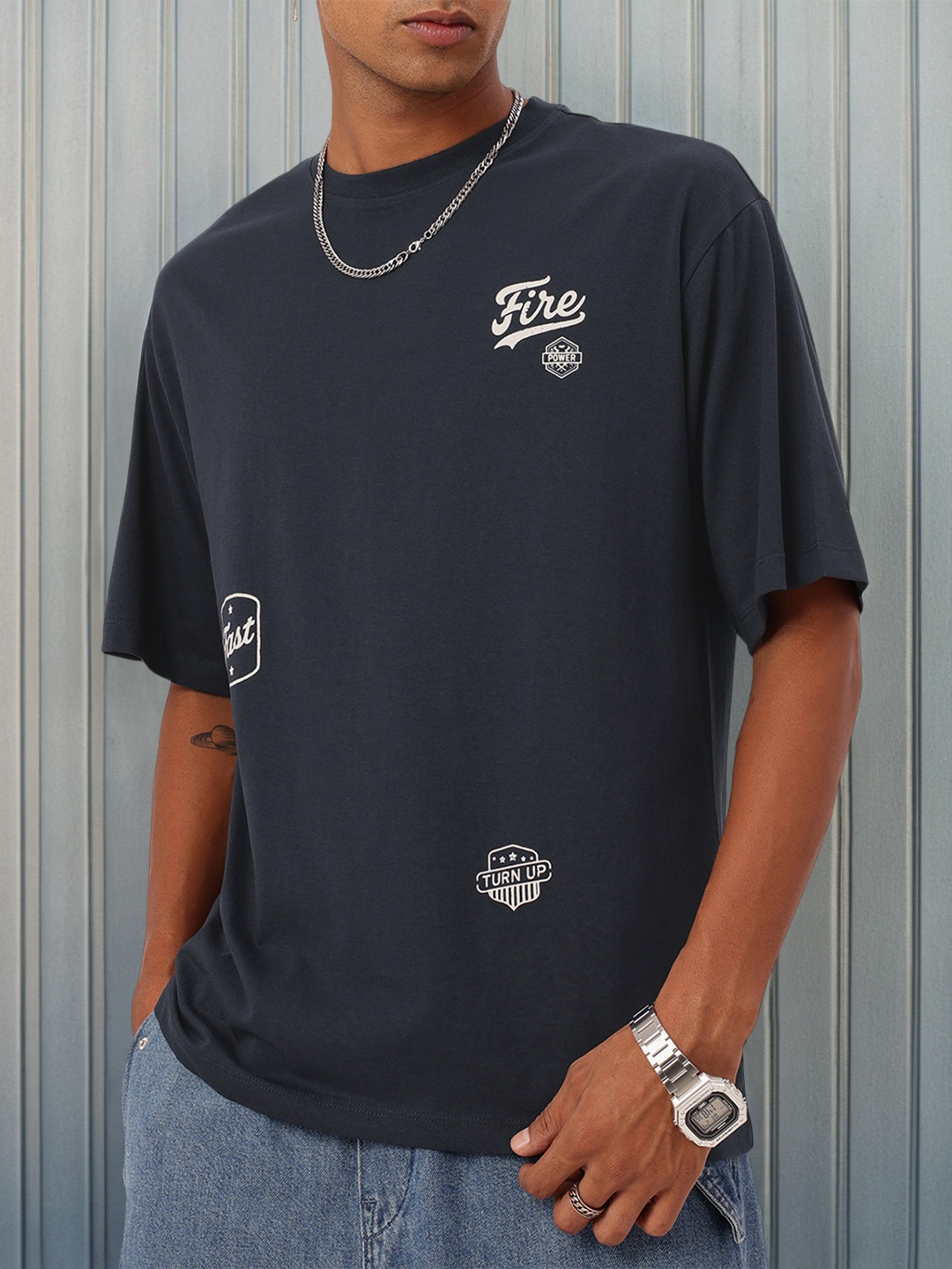 

Kook N Keech Street Staple Printed Relaxed Fit T-shirt, Navy blue