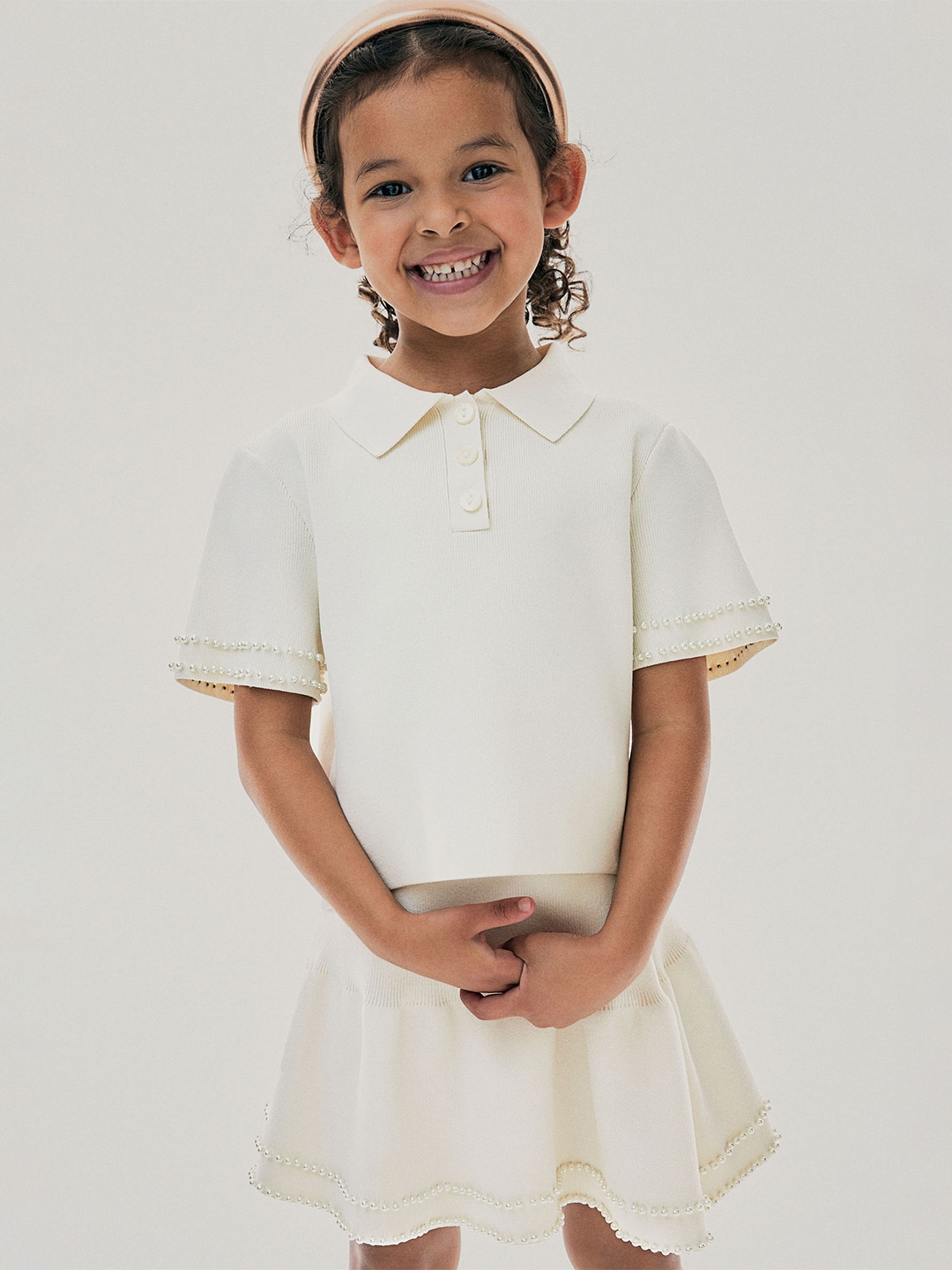 

H&M Bead-Embellished Knitted Skirt, White