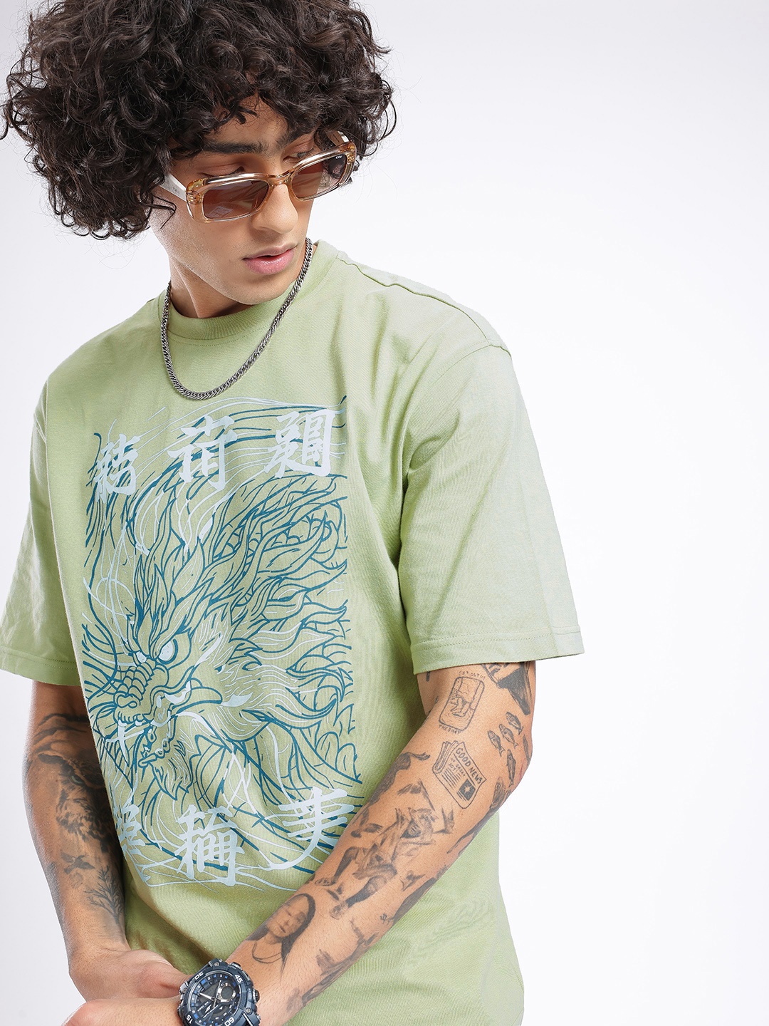 

glitchez Urban Savvy Printed Relaxed Fit T-shirt, Green