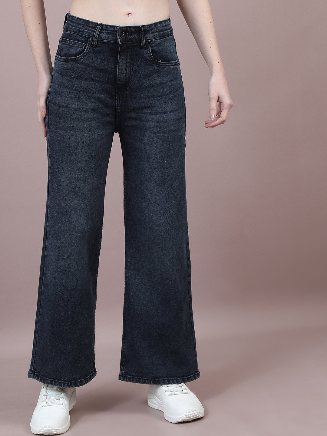 

Chemistry Women Comfort Wide Leg High-Rise Light Fade Acid Wash Stretchable Jeans, Blue