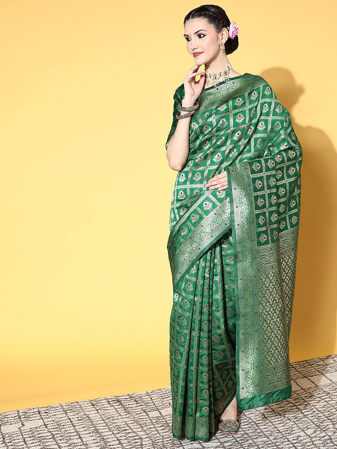 

Anouk Rustic Woven Design Zari Silk Blend Dharmavaram Saree, Green