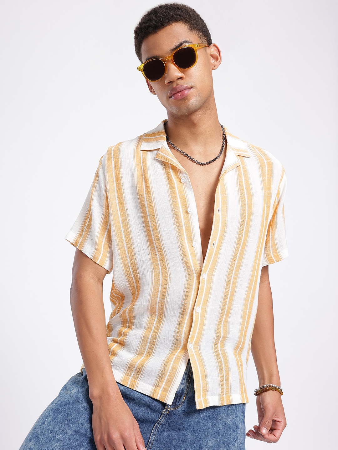 

glitchez Sunlit Stripes Relaxed Shirt, White