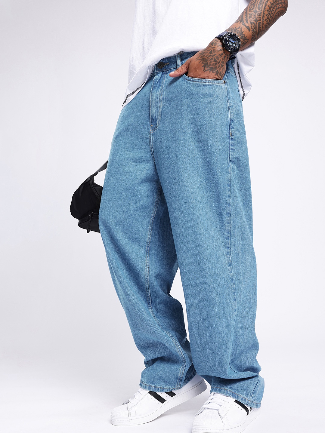 

glitchez Men Modern Touch Loose Cropped Fit Jeans, Blue