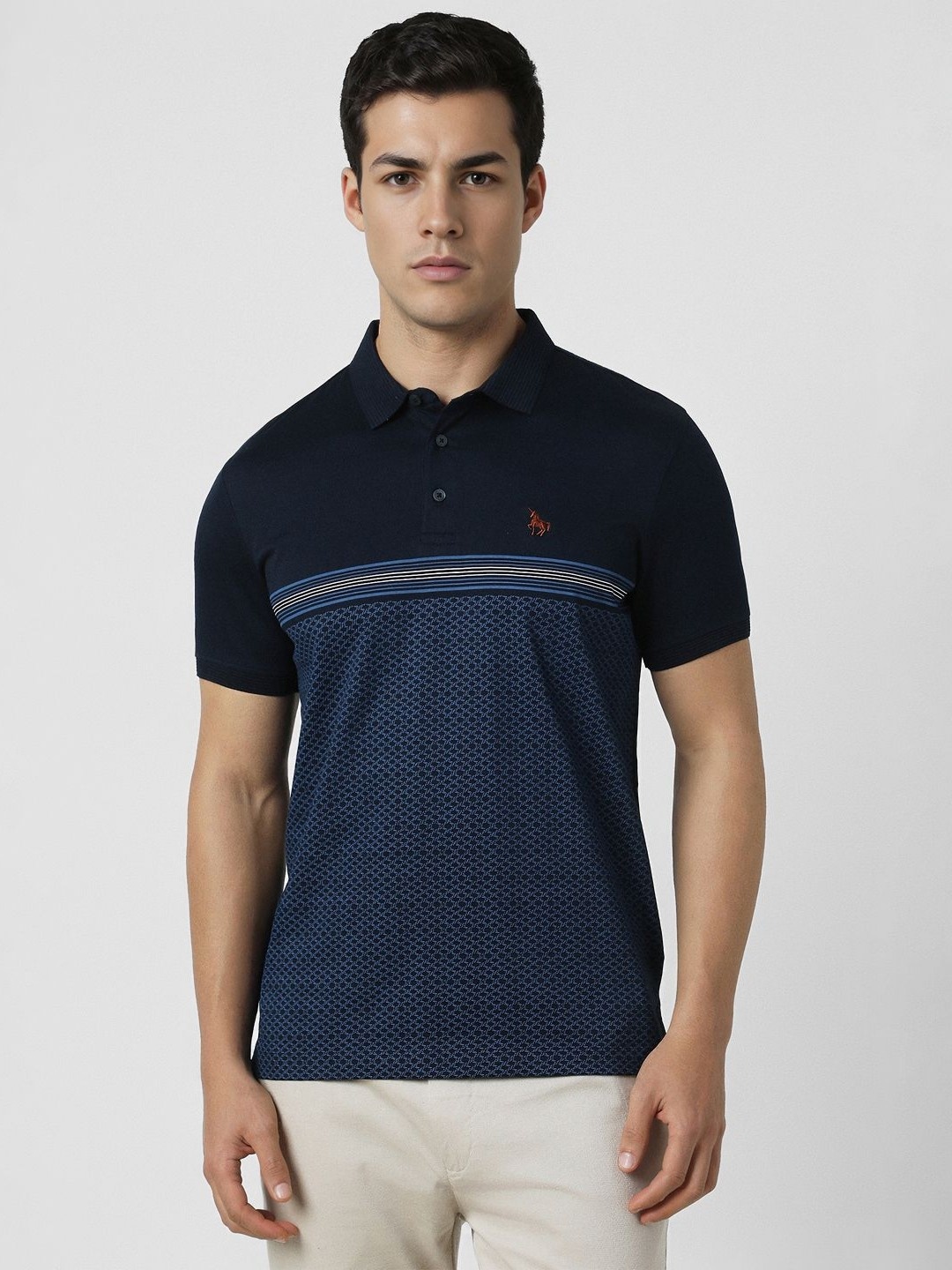 

Van Heusen Sport Men Printed Polo Collar Applique T-shirt, Navy blue