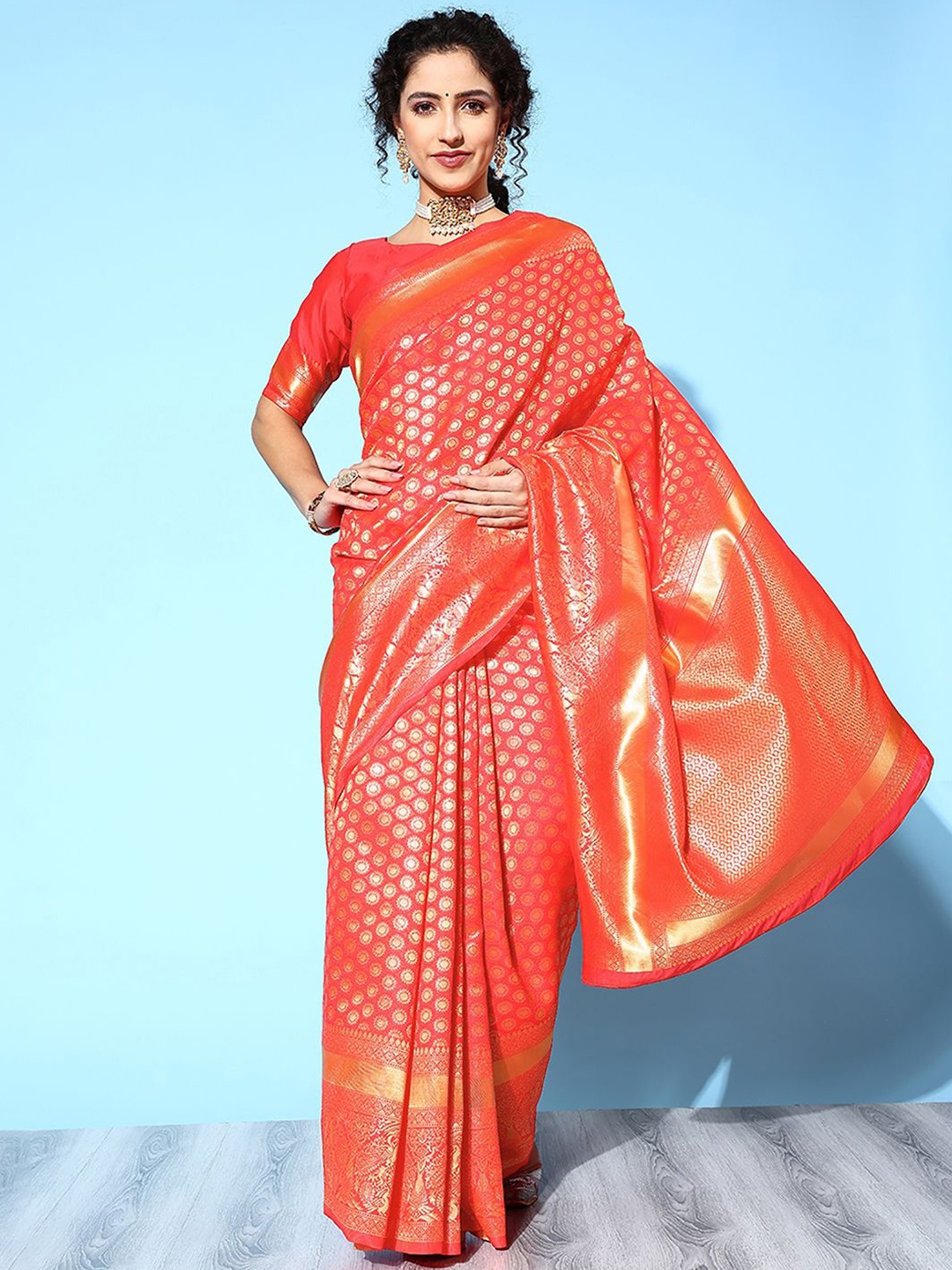 

Anouk Rustic Woven Design Zari Silk Blend Dharmavaram Saree, Red