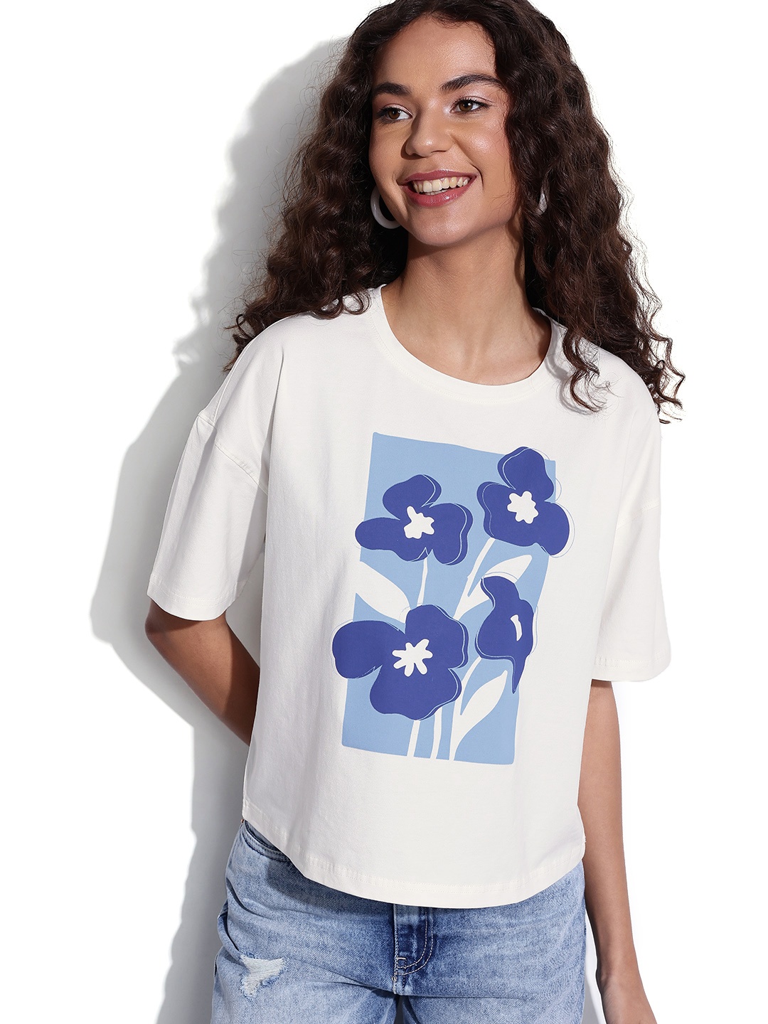 

DressBerry Painterly Floral Oversized T-shirt, White