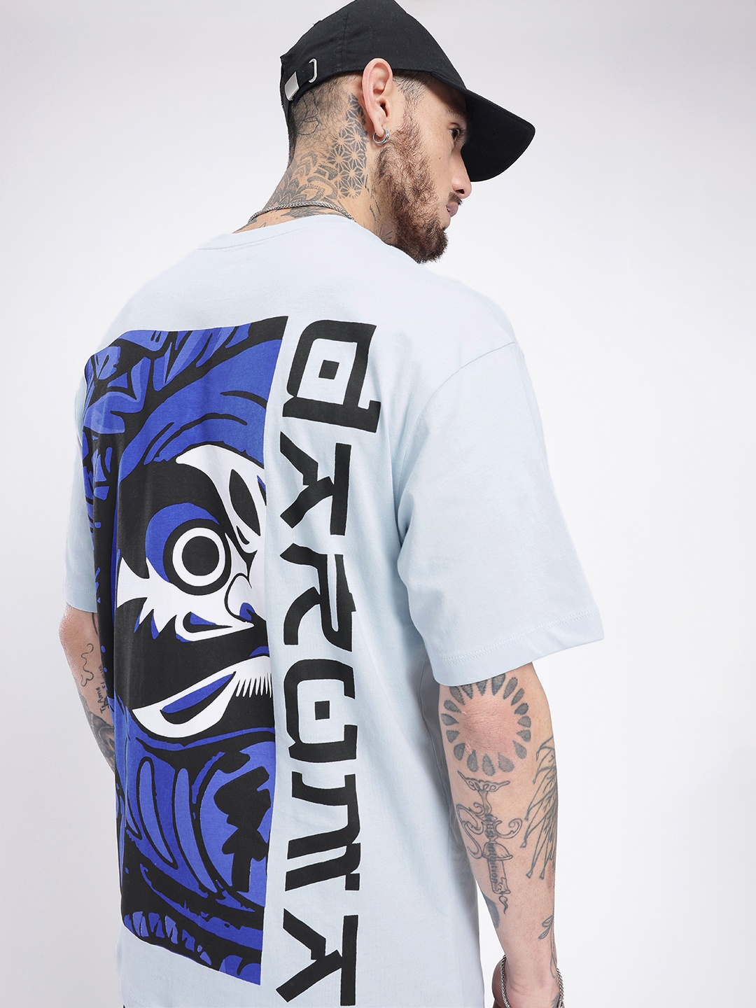 

glitchez Downtown Dope Printed Oversized T-shirt, Blue