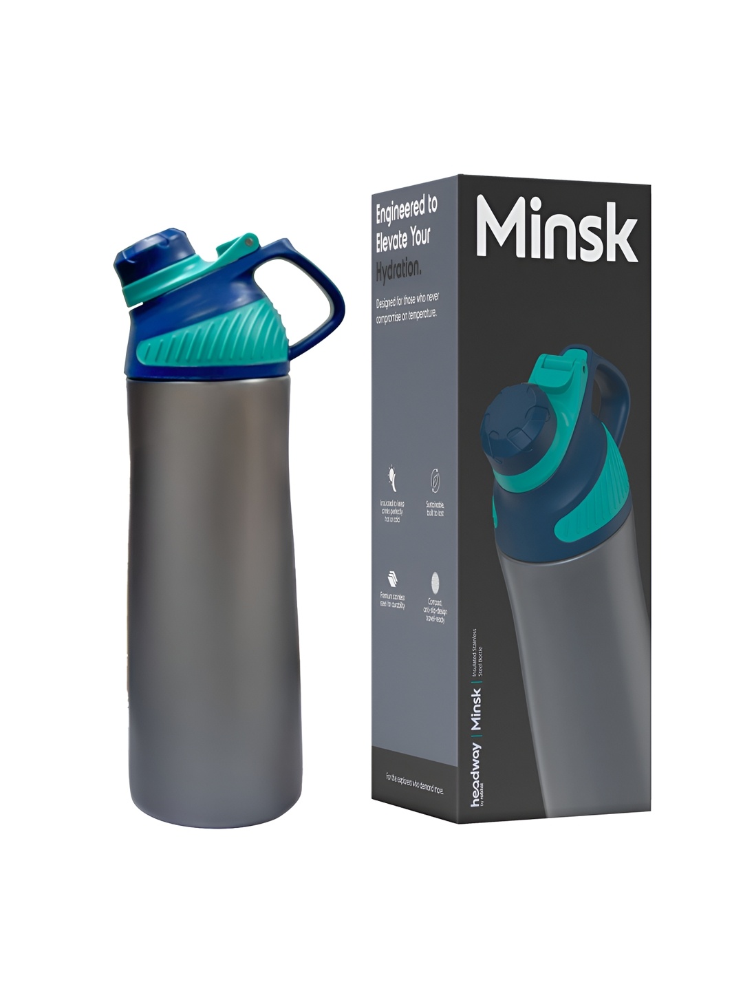 

Headway Minsk Grey & Blue Stainless Steel Double Wall Vacuum Water Bottle 550ml