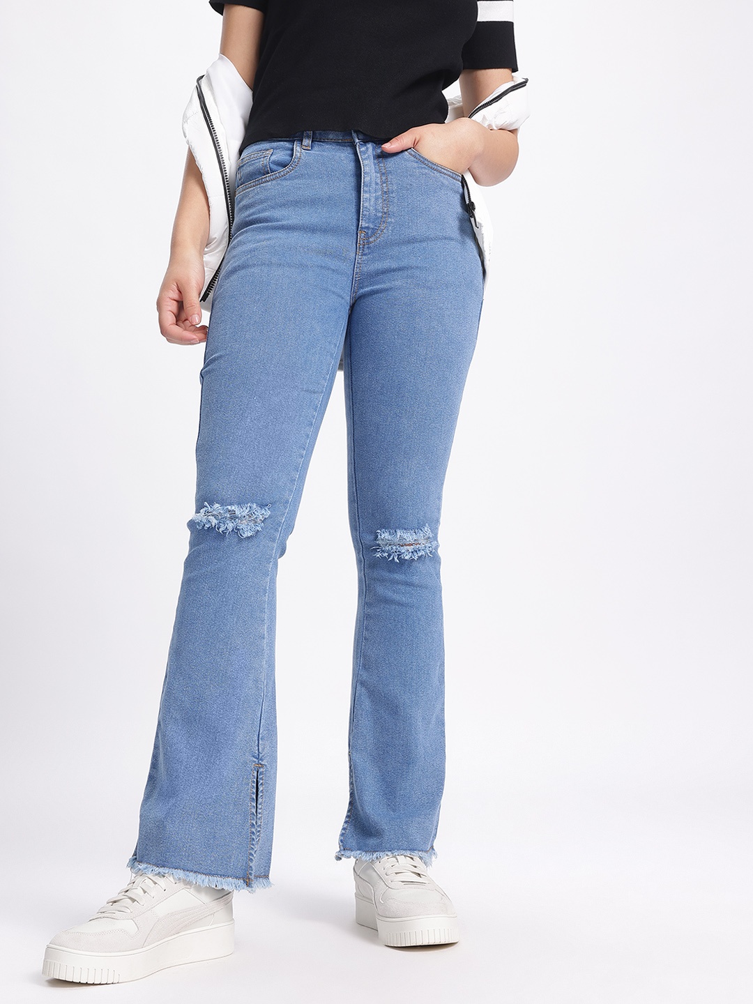 

glitchez Women Tailored Twist Slim Flared Jeans, Blue