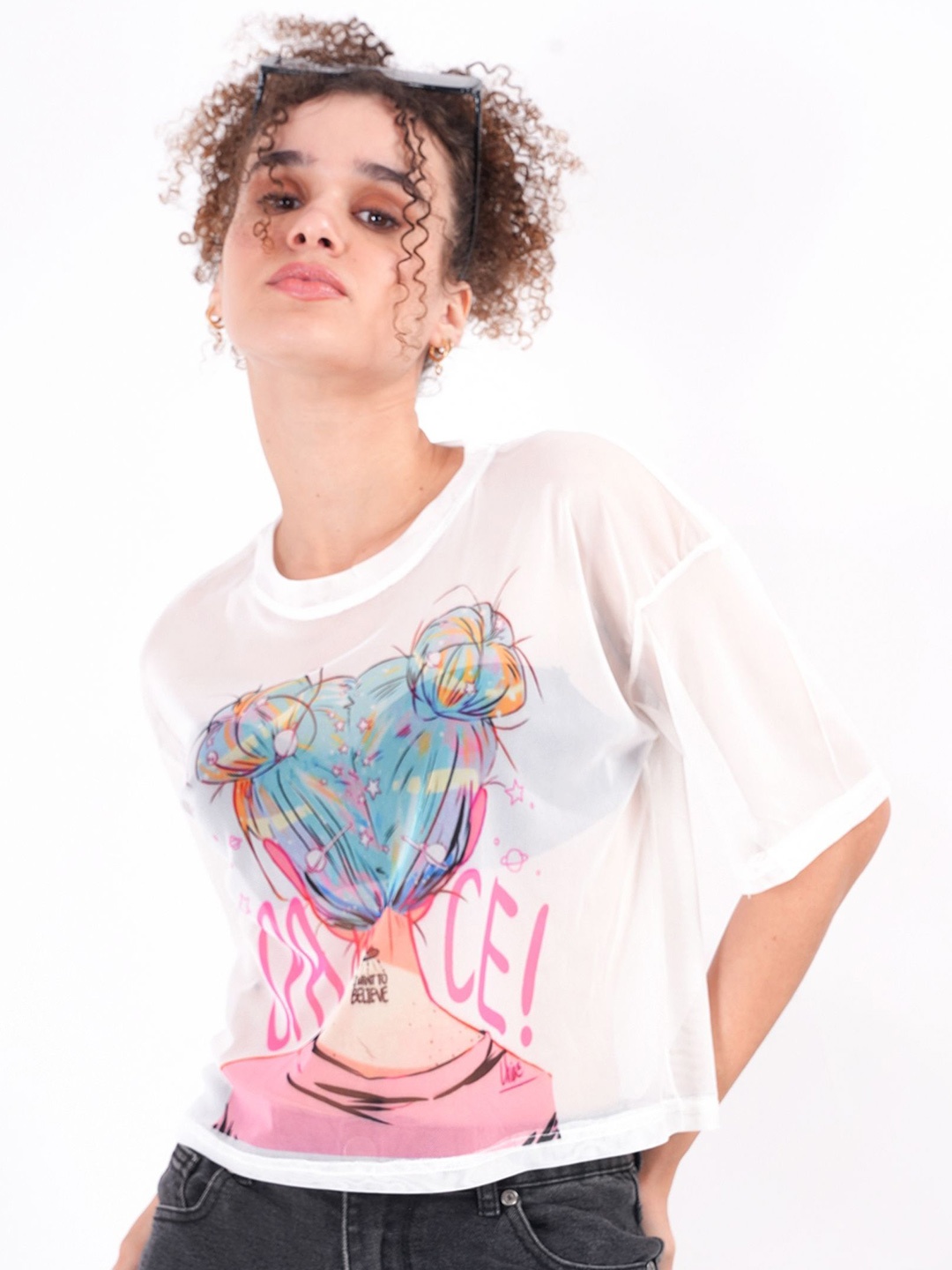

clobug Print Net Top, White