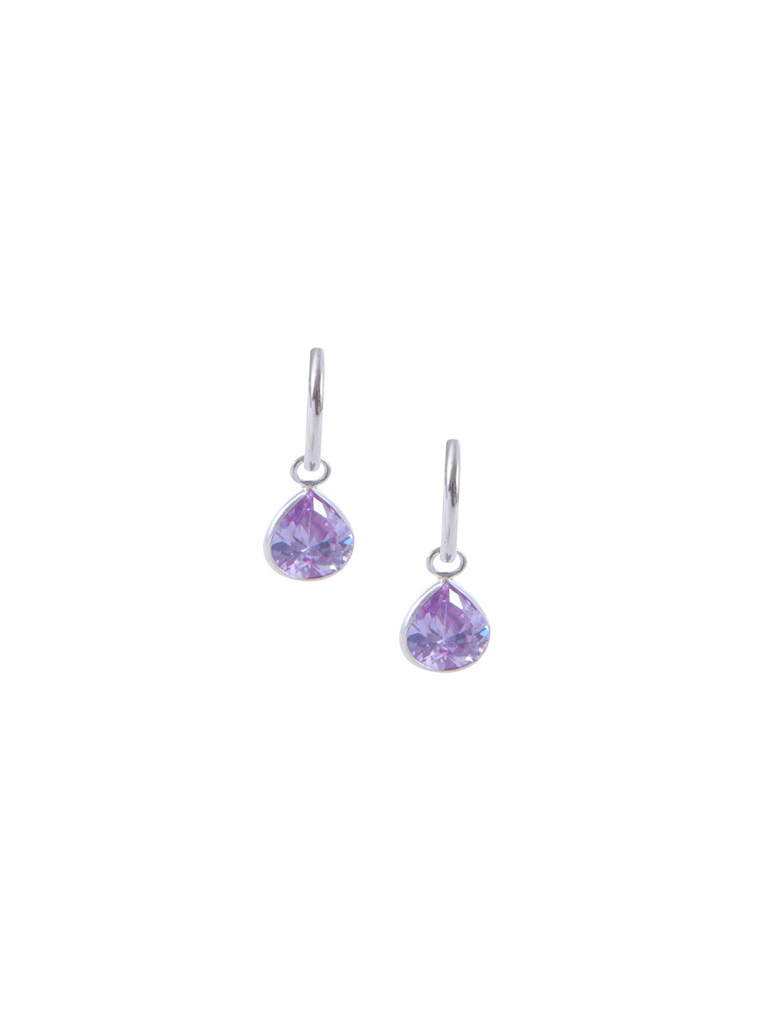 

Abhooshan Silver-Plated Sterling Cubic Zirconia Studded Teardrop Shaped Hoop Earrings, Purple