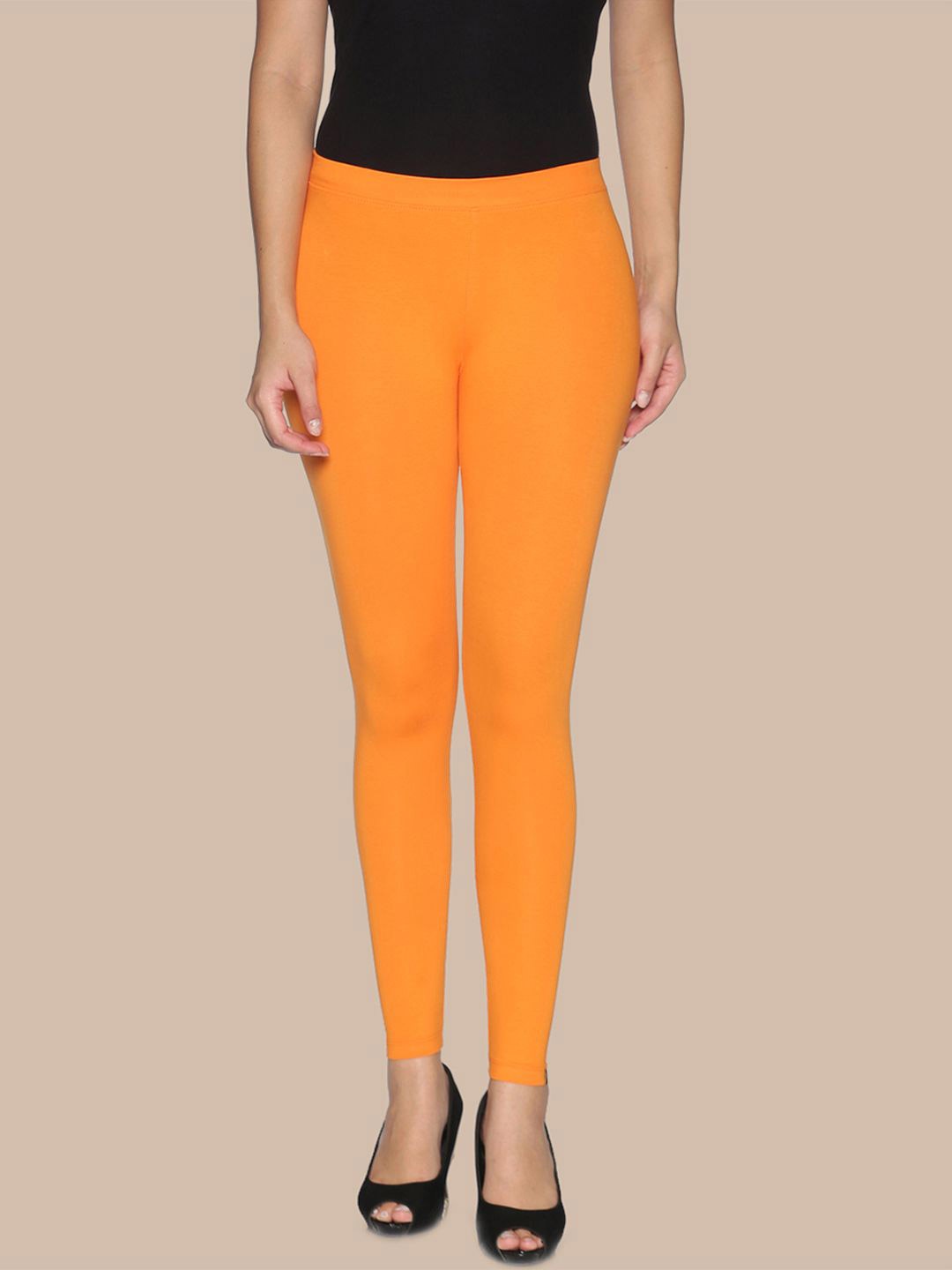 

TWIN BIRDS Women Cotton Blend Solid Orange Tango Ankle Length Legging