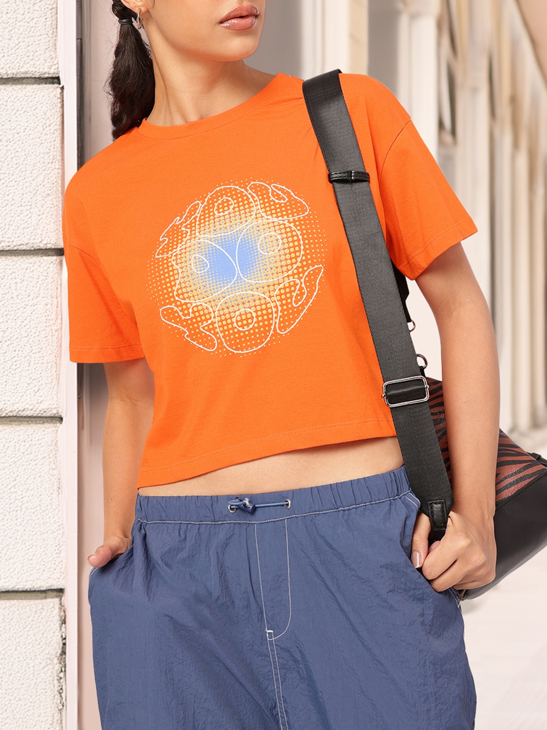 

DressBerry Citrus Pop Graphic Print Boxy T-shirt, Orange