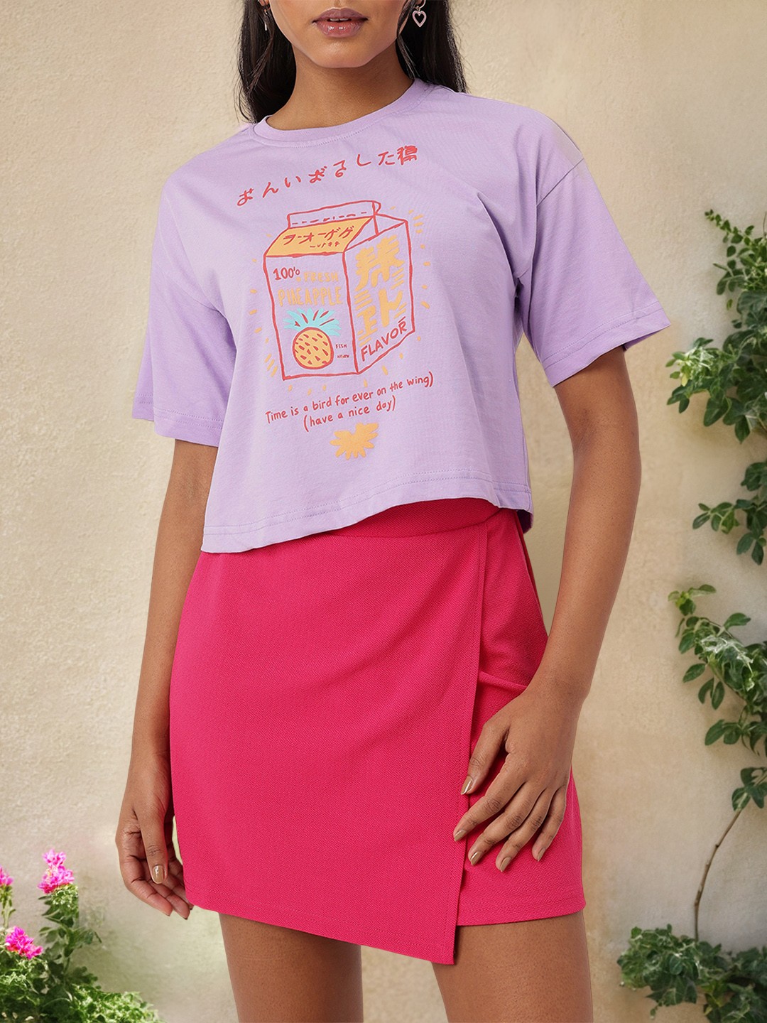 

DressBerry Raw Pure Refreshment Printed Boxy T-shirt, Lavender