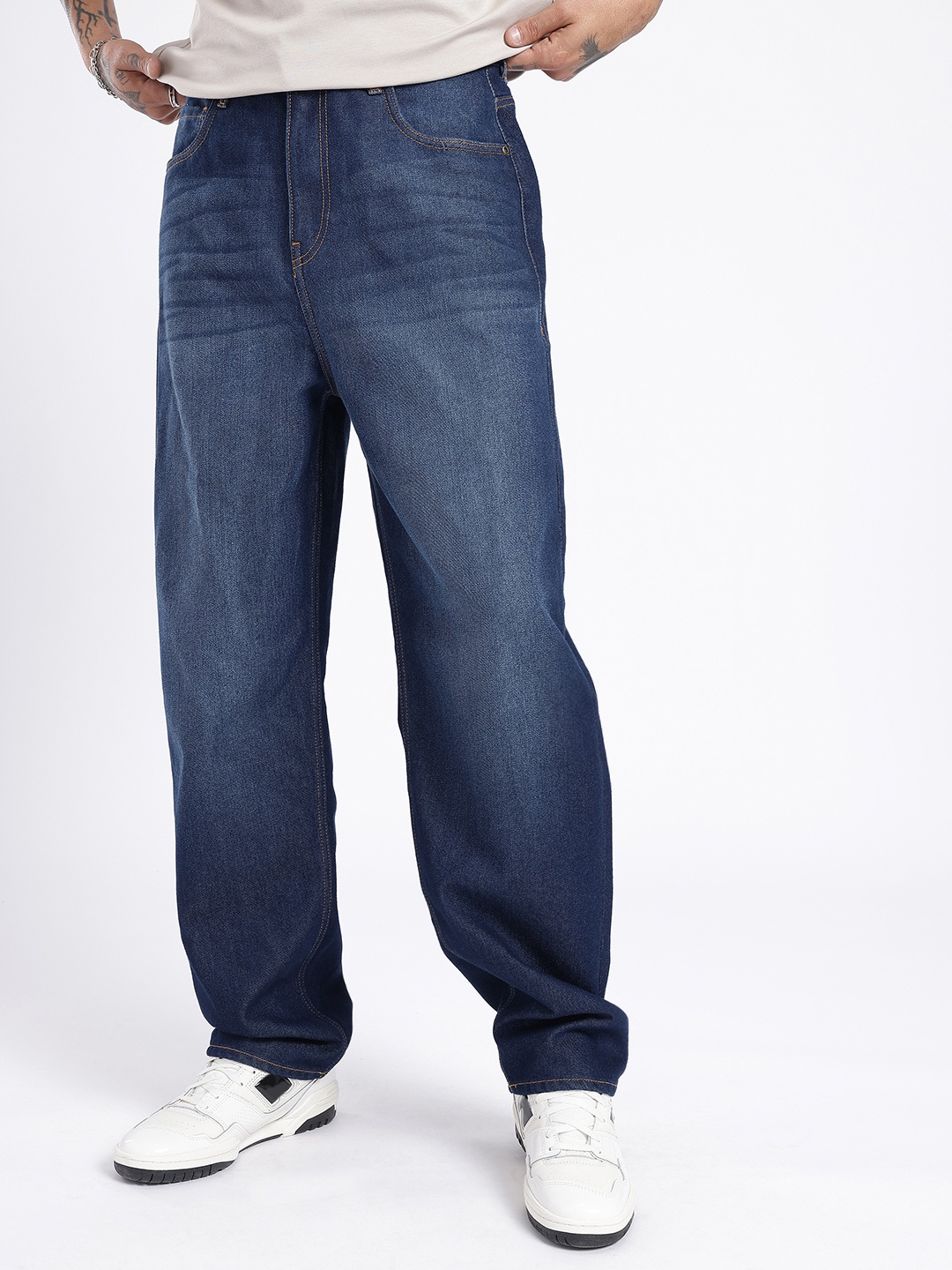 

glitchez Men Street Cool Loose Relaxed Fit Light Fade Jeans, Blue