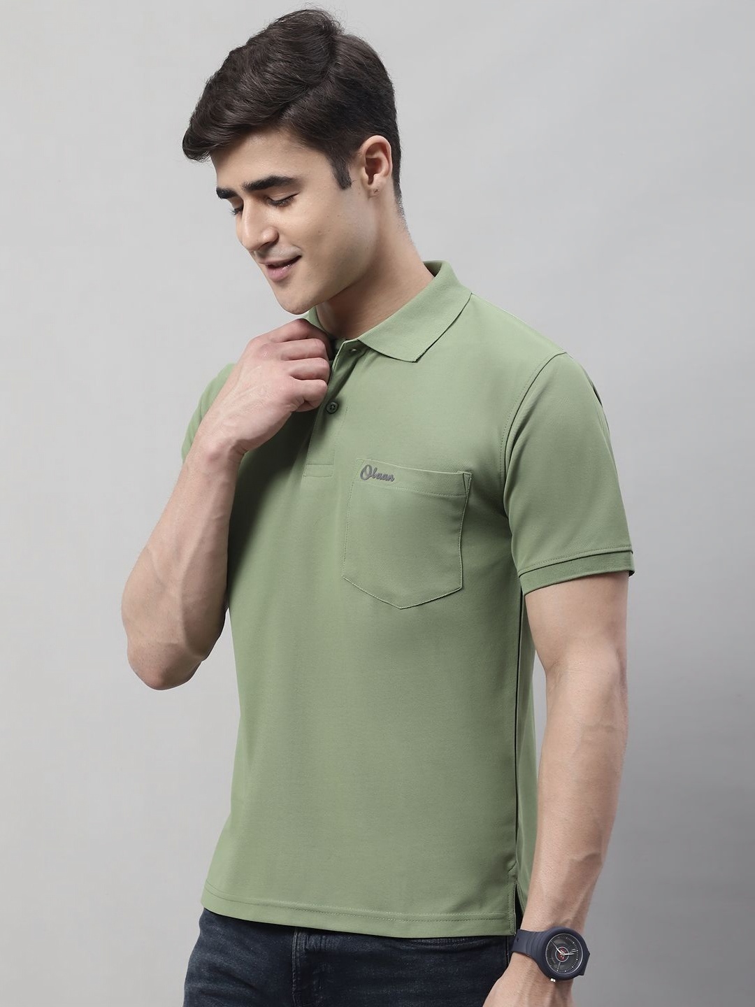 

Obaan Men Polo Collar Pockets T-shirt, Sea green