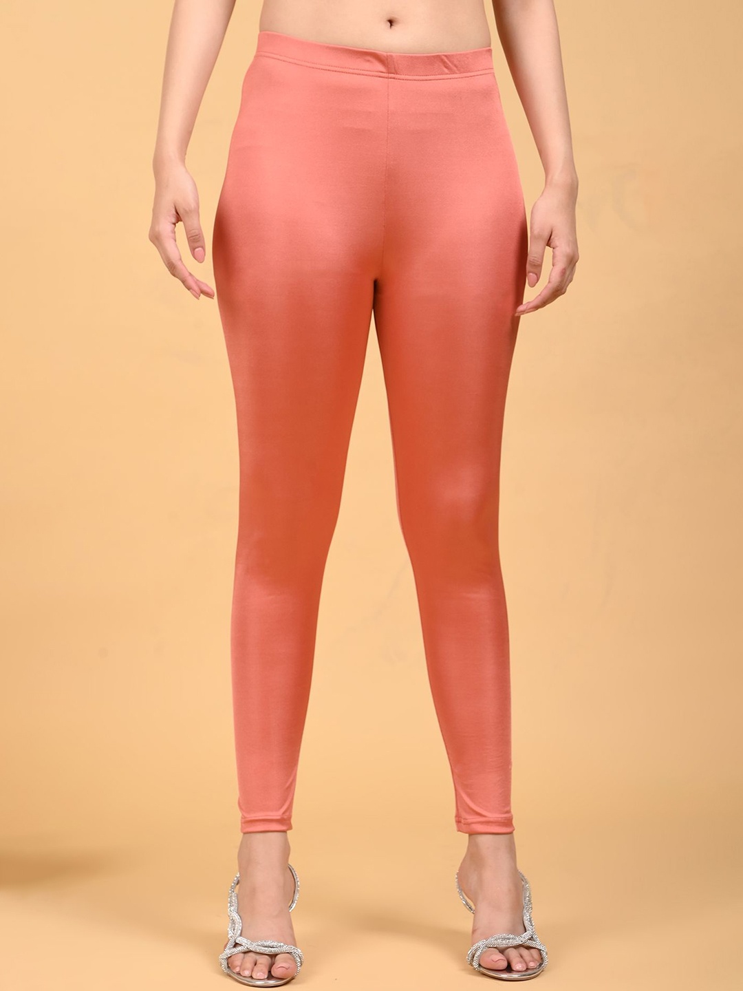 

Coppermith 4-Way Stretchable Shimmer Finish Ankle Length Leggings, Orange