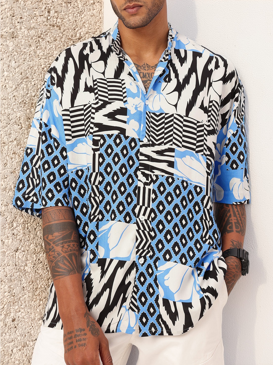 

Kook N Keech Grunge Pattern Printed Oversized Shirt, White