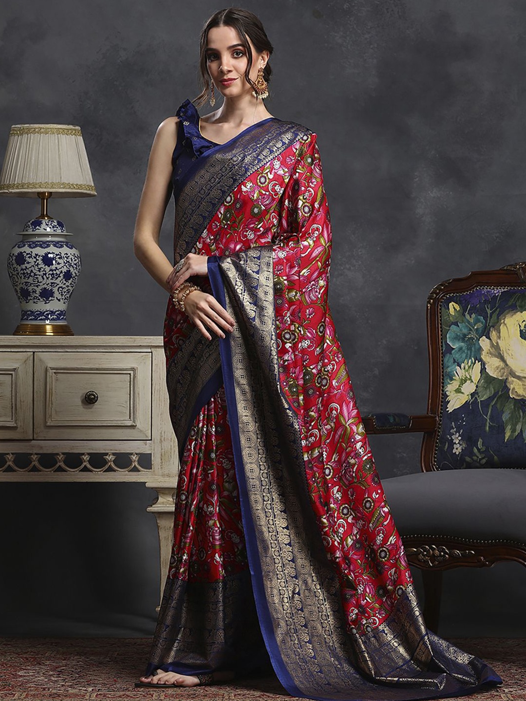 

Anouk Rustic Kalamkari Silk Blend Designer Sungudi Saree, Red
