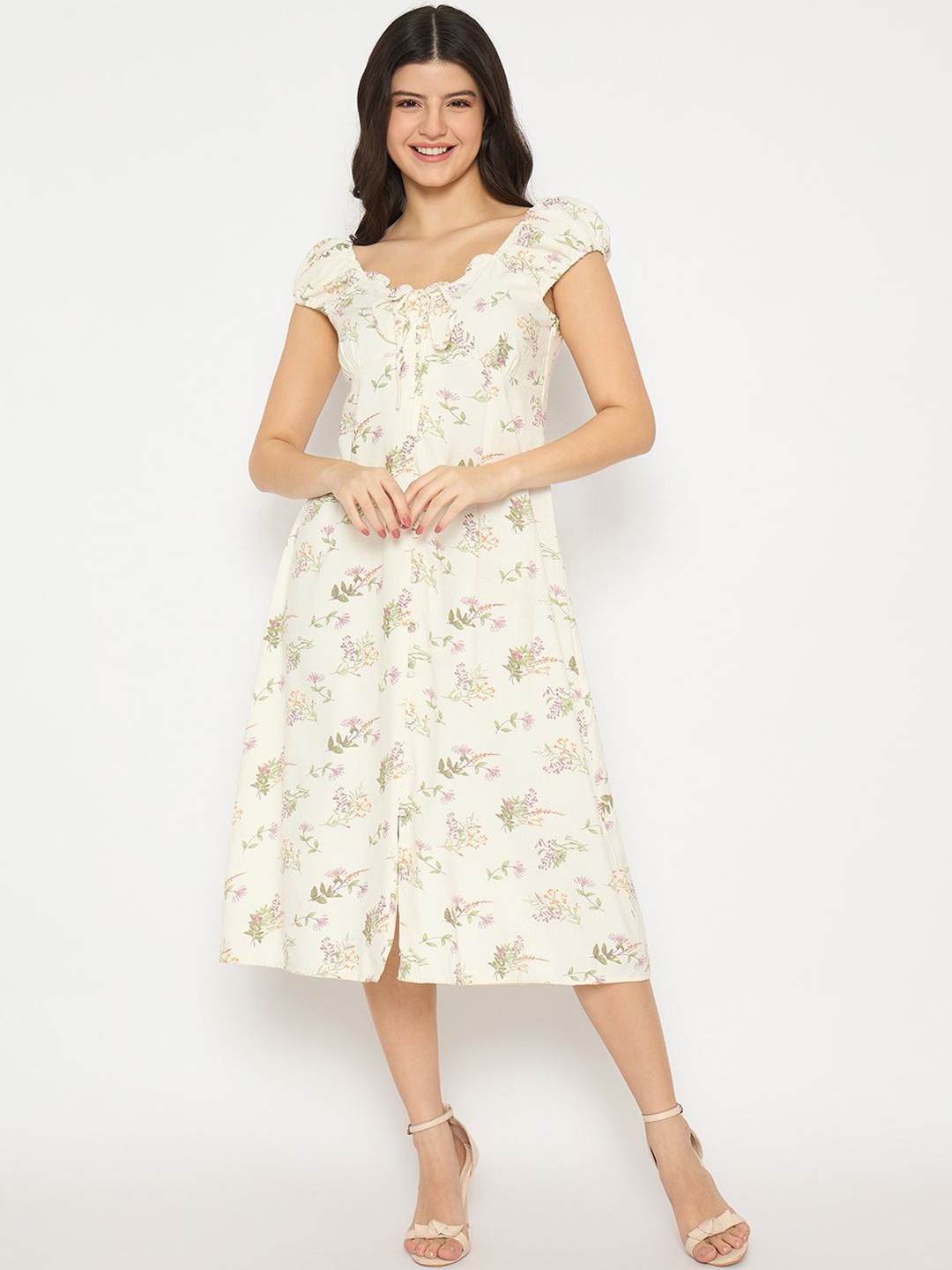 

Madame Floral Print Fit & Flare Midi Dress, Off white