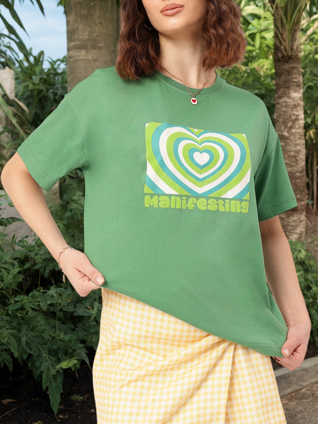 

DressBerry Manifest Magic Printed Drop-Shoulder Relaxed T-shirt, Green