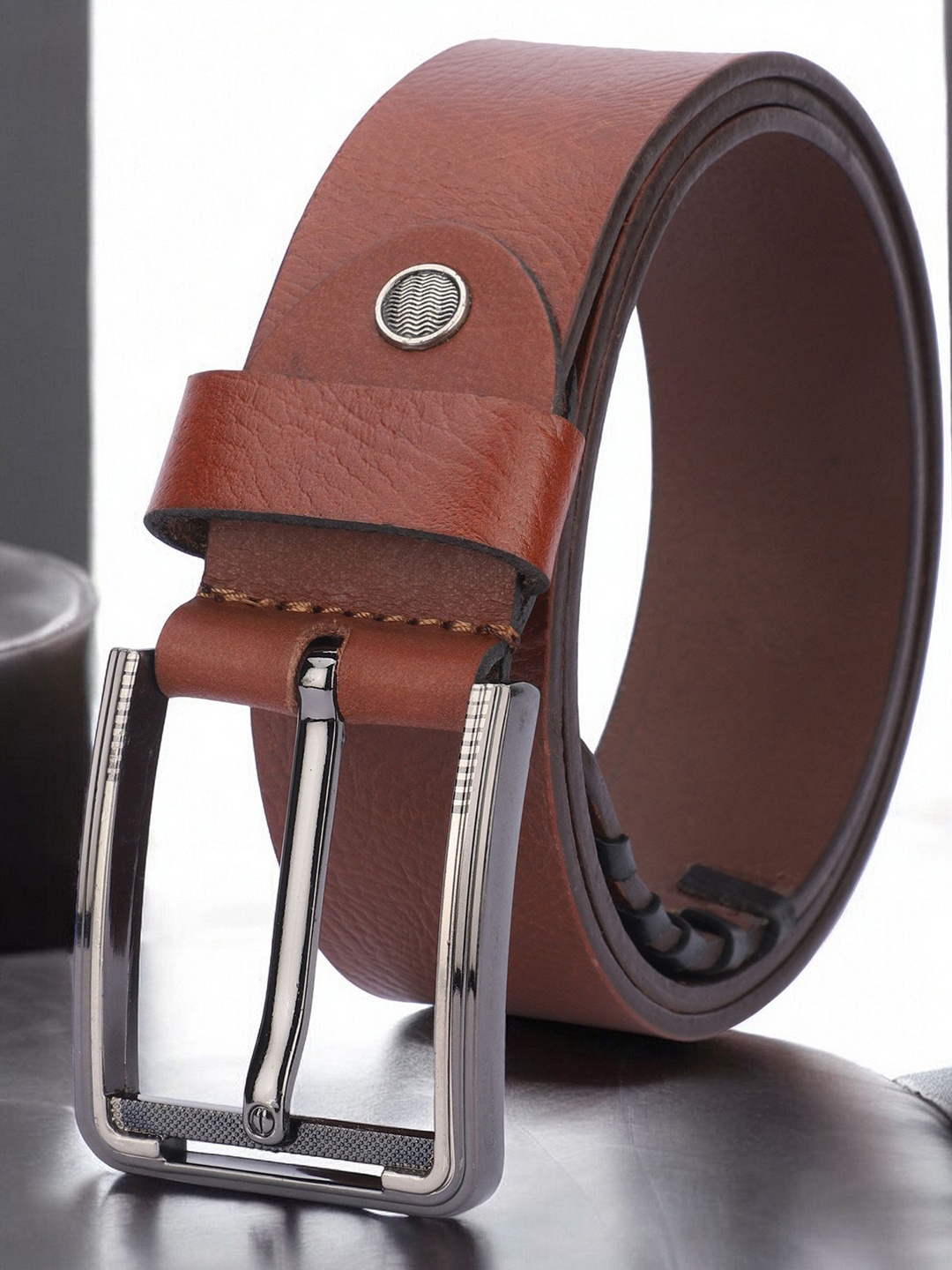 

WROGN Men Leather Formal Belt, Tan