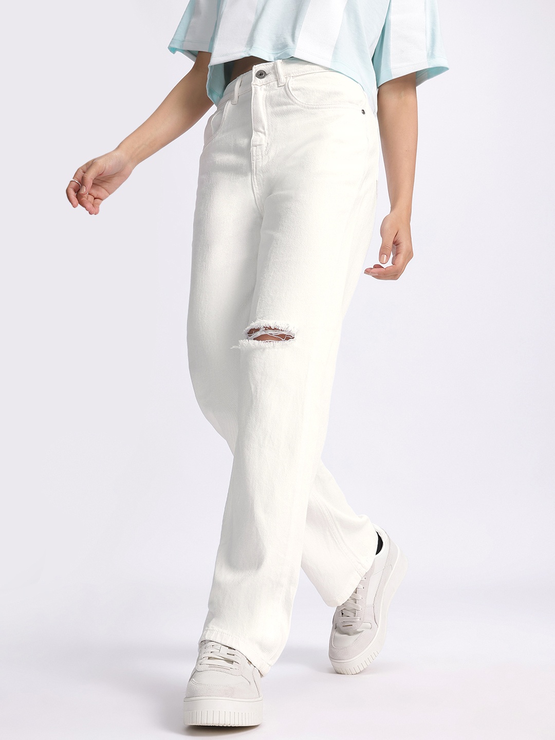 

glitchez Women City Chill Straight Fit Jeans, White