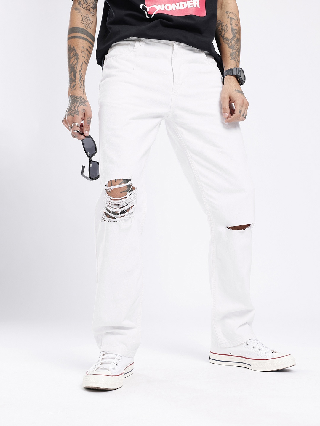 

glitchez Men Timeless Cool Straight Fit Ripped Jeans, White