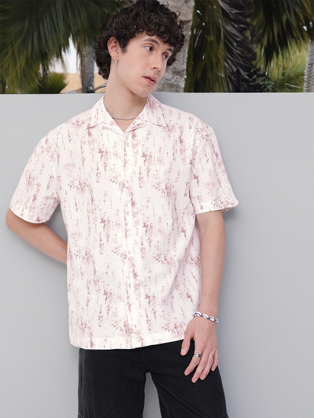 

Kook N Keech Unique Spark Abstract Printed Cuban Collar Casual Shirt, White
