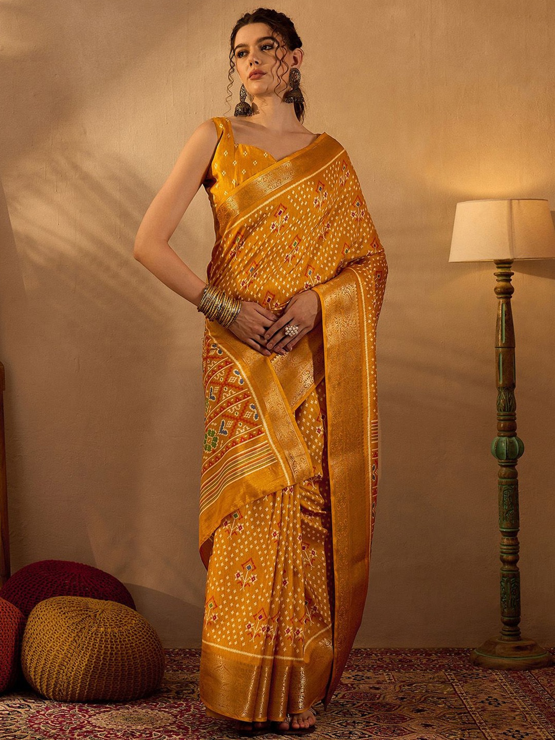 

Anouk Rustic Bandhani Zari Silk Blend Sungudi Saree, Mustard