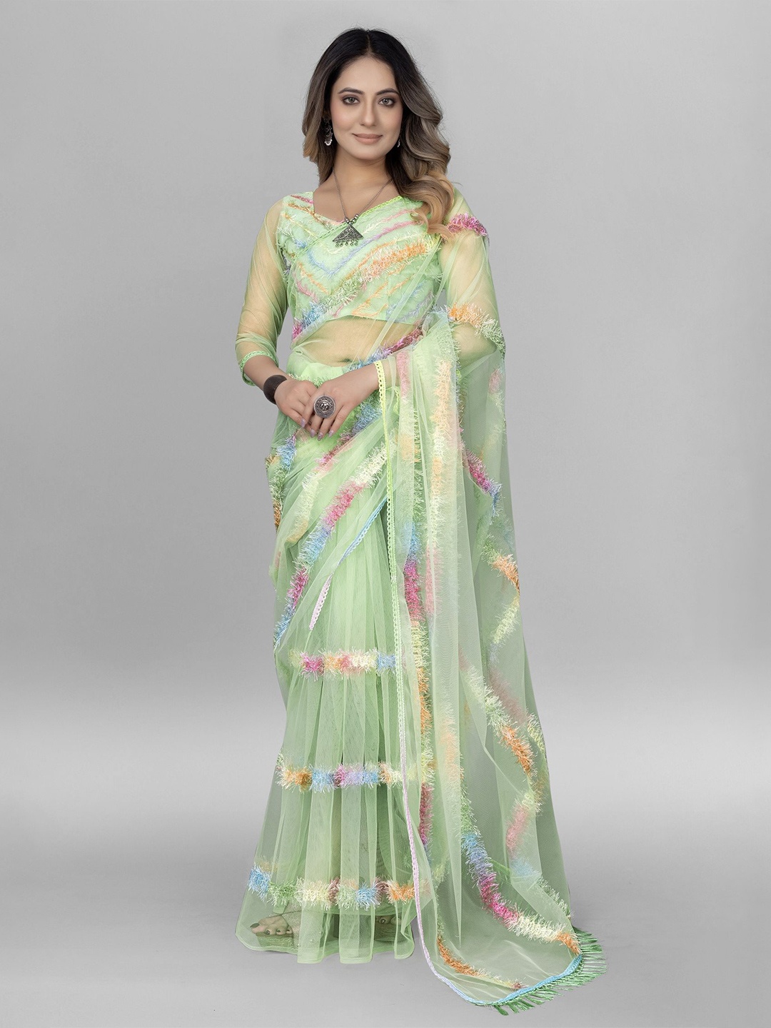 

JULEE Net Saree, Green