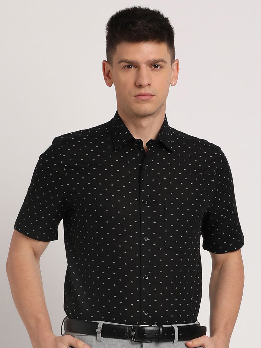 

Turtle Men Classic Opaque Printed Formal Shirt, Black