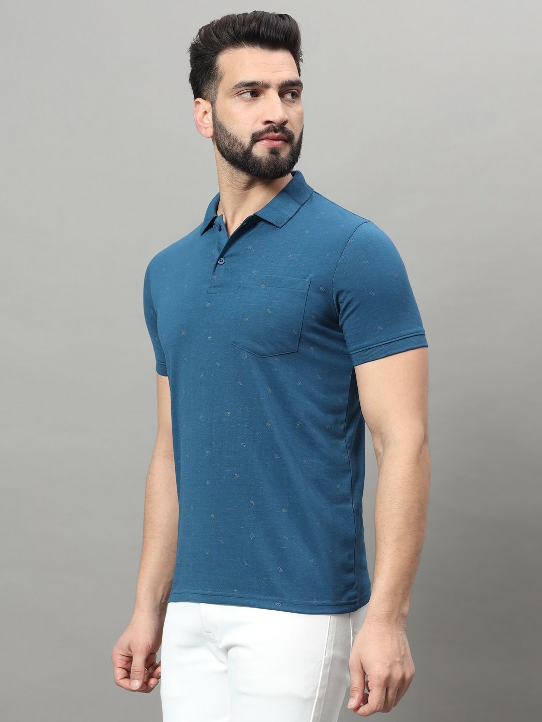 

OGEN Men Polo Collar Pockets T-shirt, Blue
