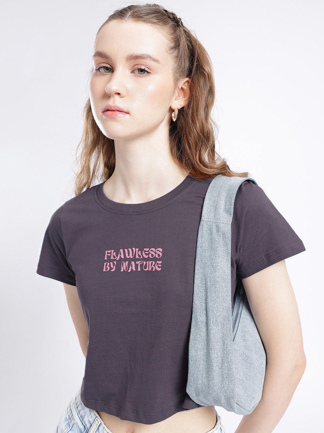 

glitchez Street Dope Printed Boxy Crop T-shirt, Grey