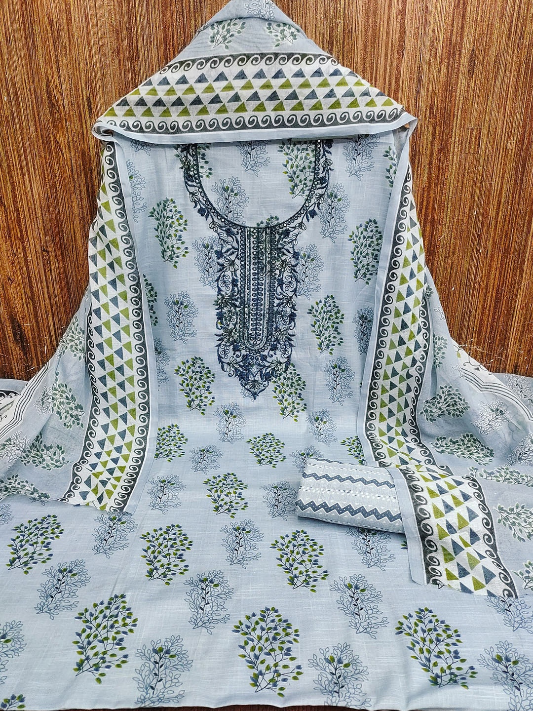 

Rangtulika Ethnics Floral Printed Unstitched Dress Material, Blue