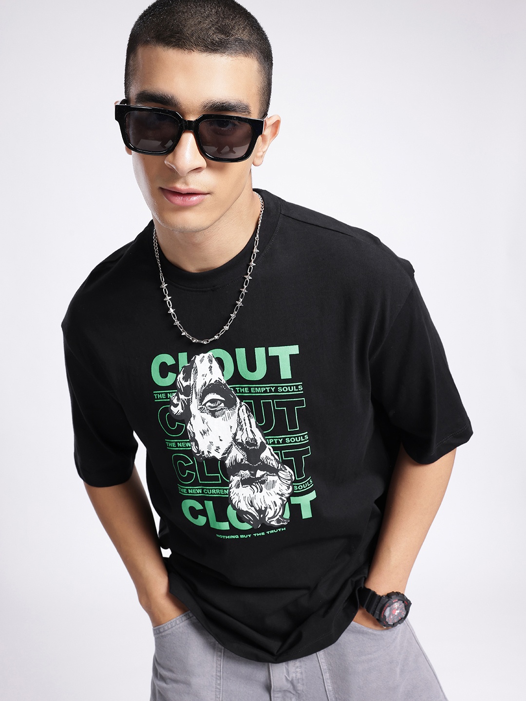 

glitchez Urban High-End Printed Oversized T-shirt, Black