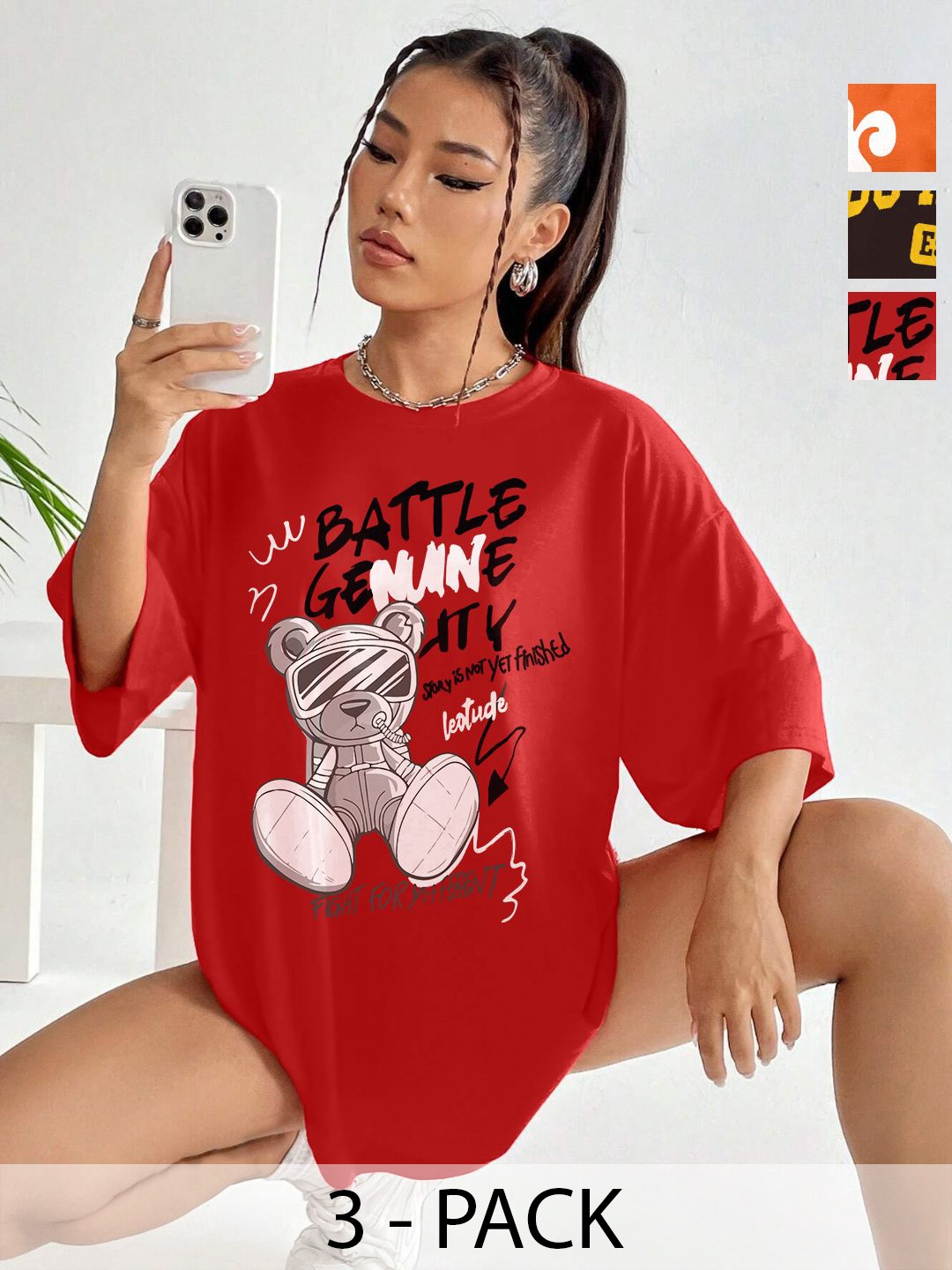 

Leotude Women 3 Printed T-shirt, Multi