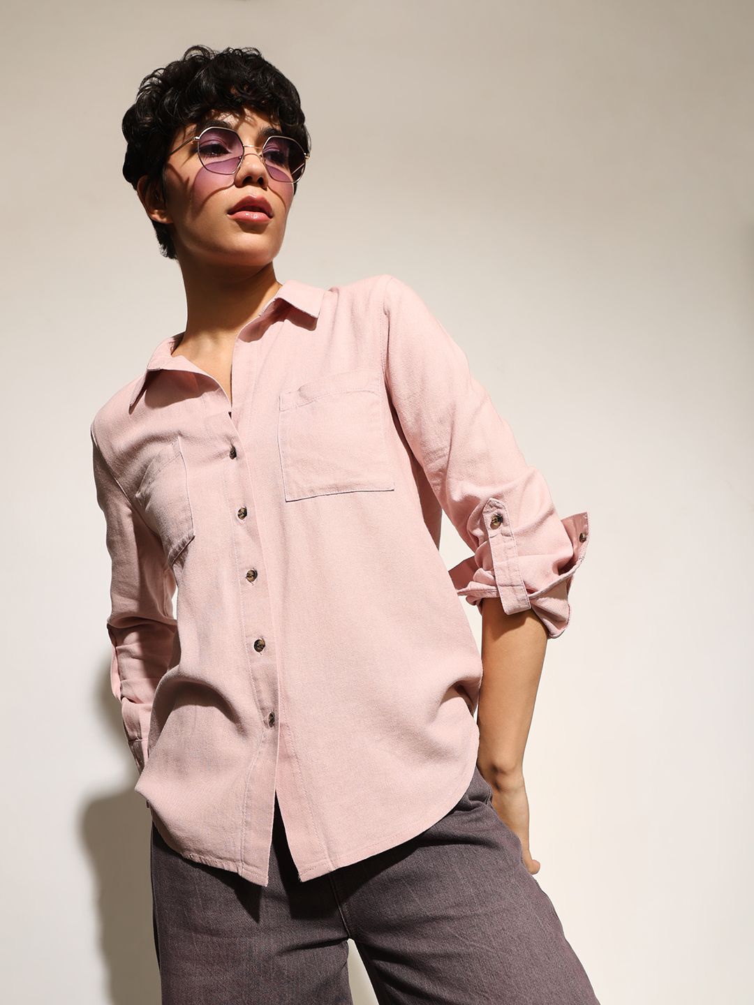 

ONLY Women Opaque Casual Shirt, Pink