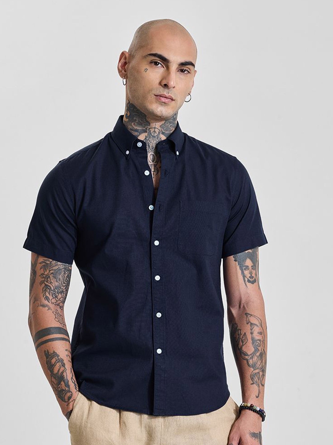 

Snitch Men Slim Fit Opaque Formal Shirt, Navy blue