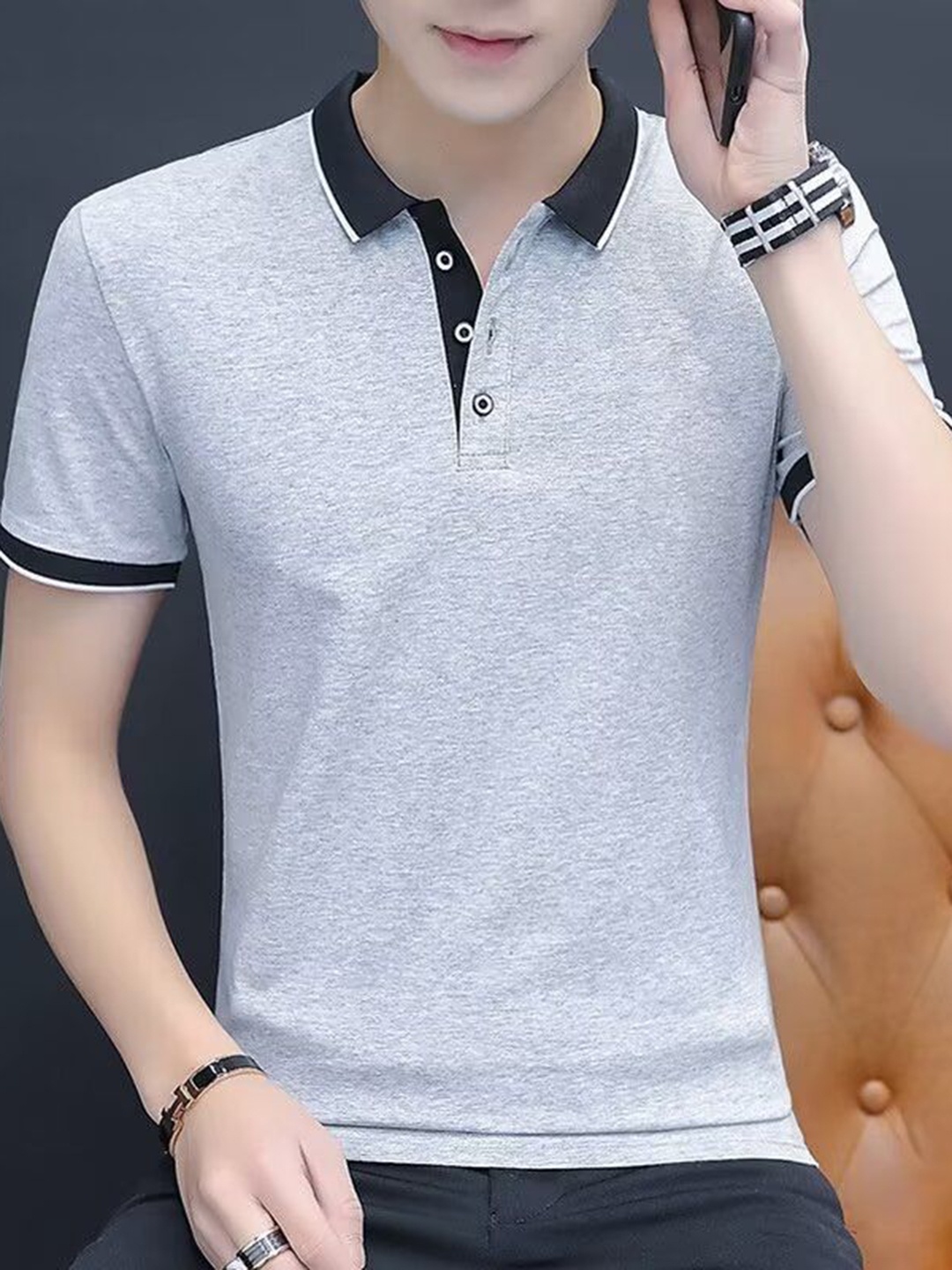 

StyleCast Men Polo Collar Indigo T-shirt, Grey