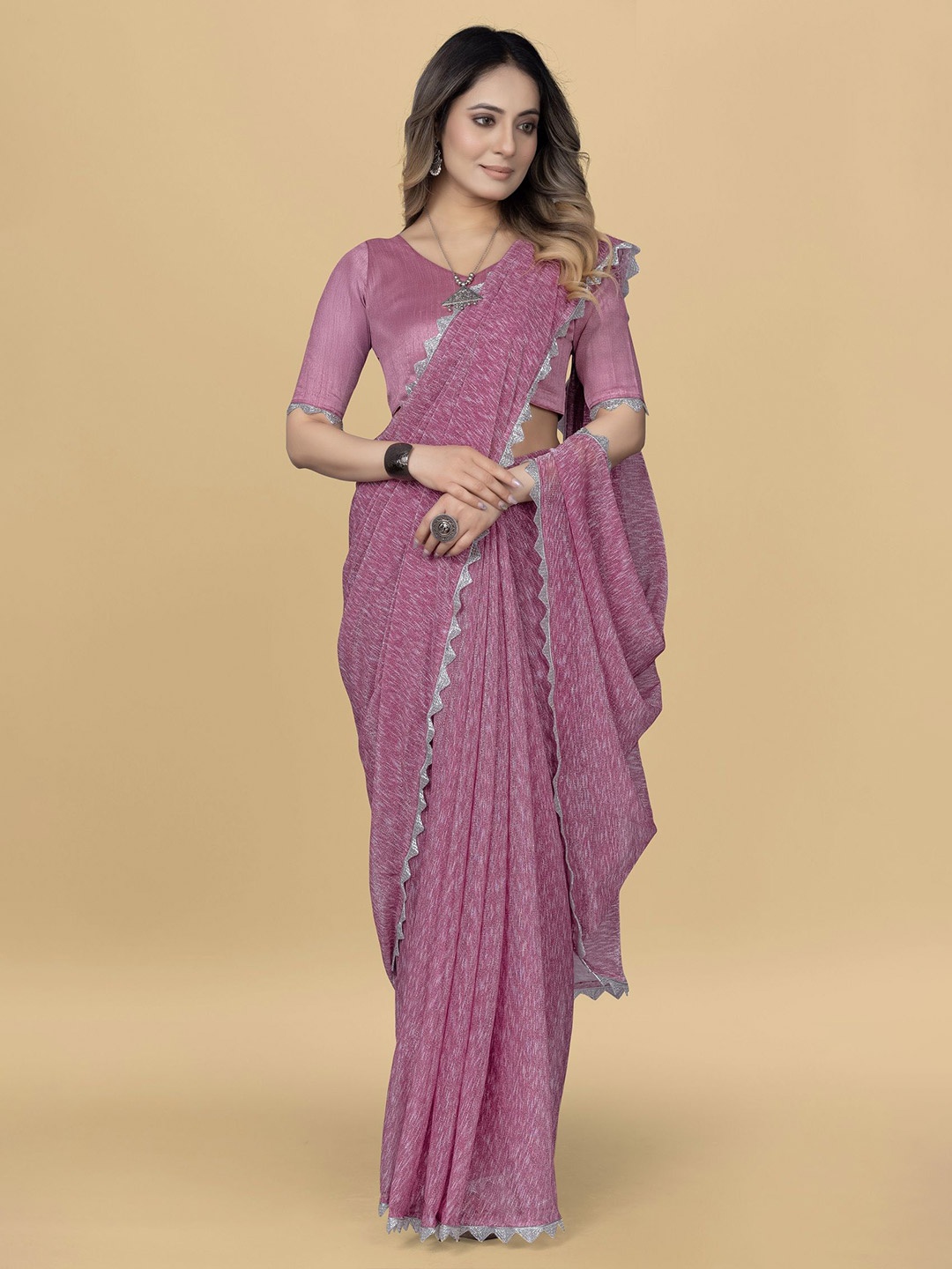 

LADY SHOPI Embellished Saree, Coral