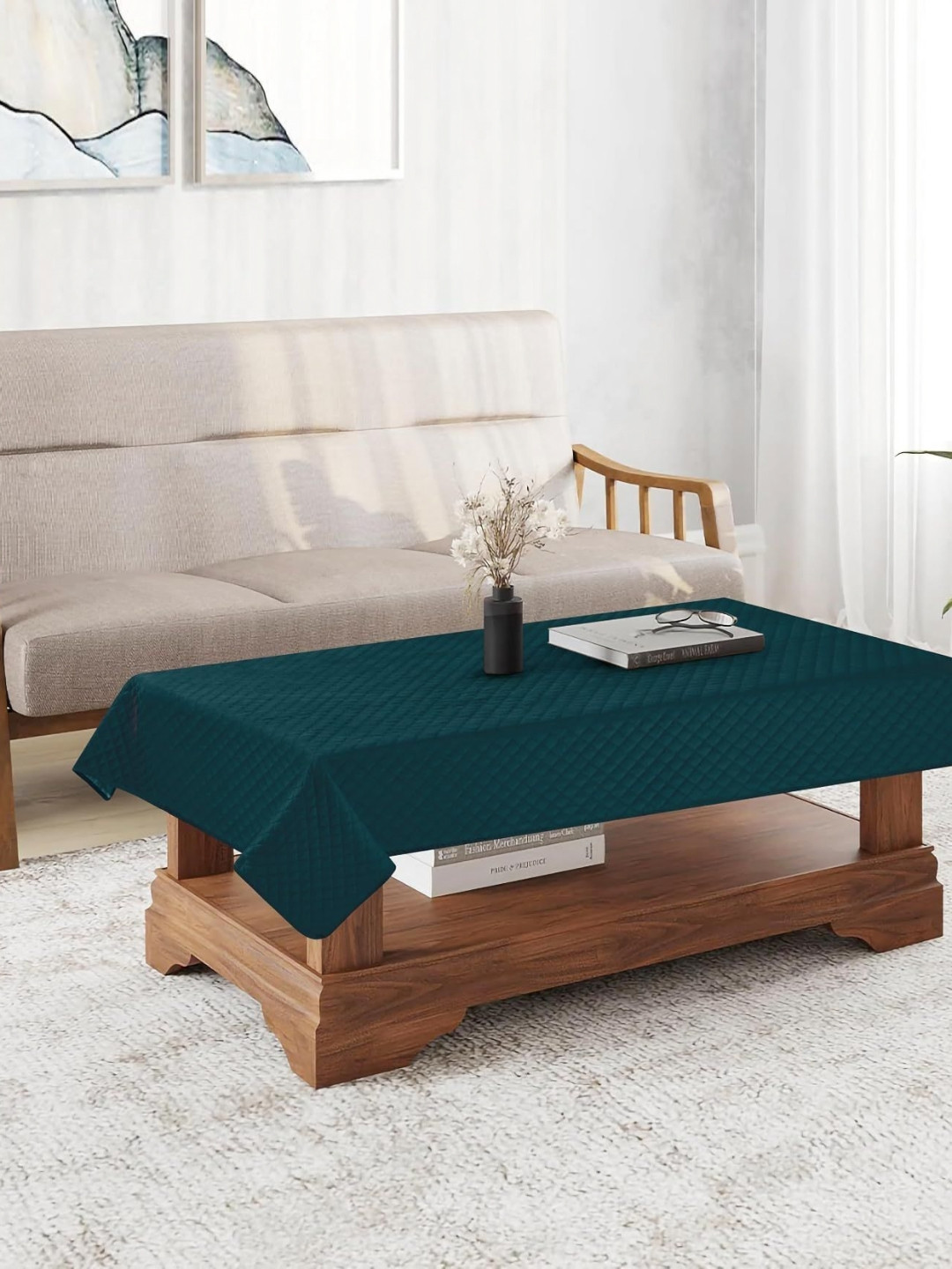 

Homerz Teal Quilted Velvet 2-Seater Rectangle Table Cover