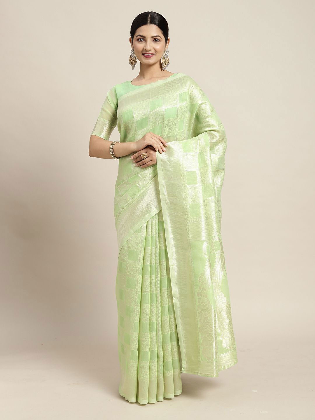 

Anouk Rustic Kalamkari Zari Patola Saree, Green