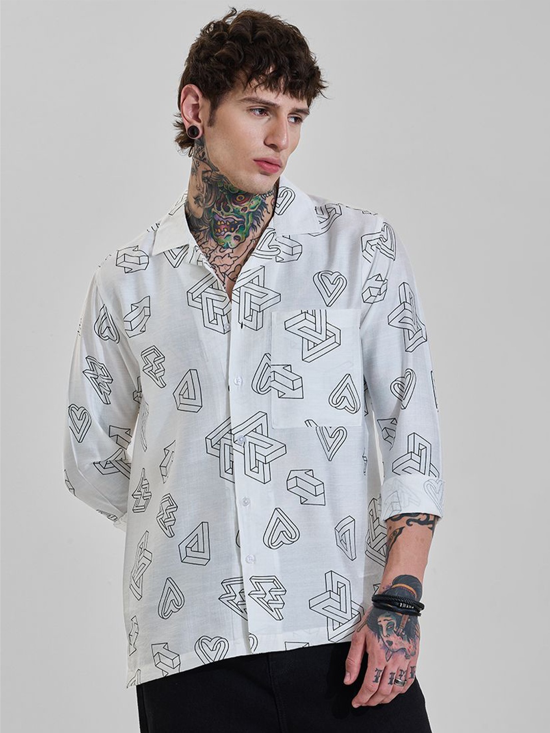 

Snitch Men Opaque Printed Casual Shirt, White