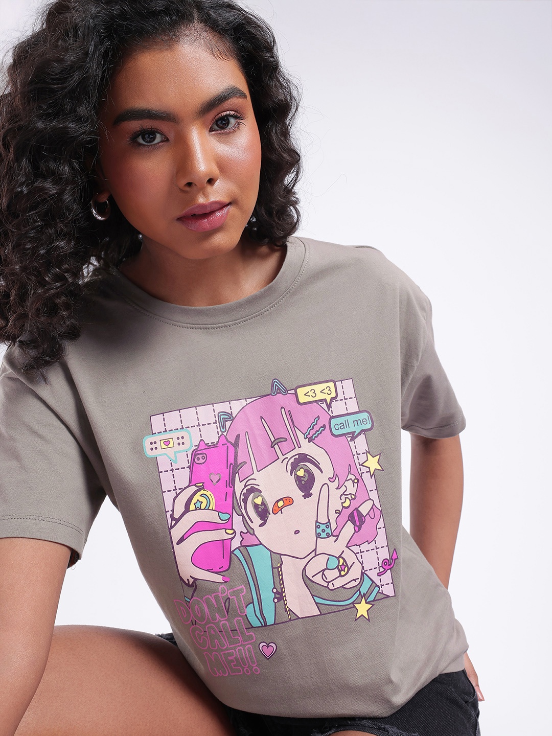 

DressBerry Adorable Chic Printed Relaxed Fit T-shirt, Grey
