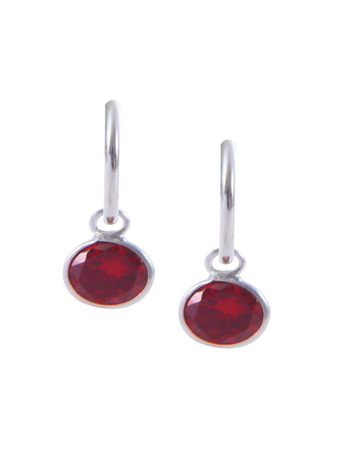 

Abhooshan 92.5 Sterling Silver-Plated Cubic Zirconia Stone Studded Circular Hoop Earrings, Red