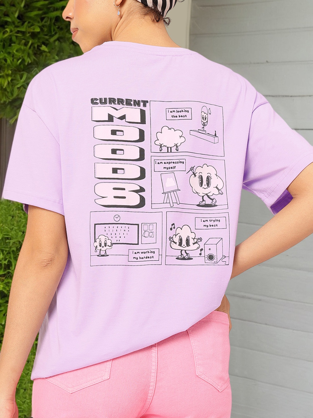 

DressBerry Storybook Cartoon Printed Relaxed Tee, Lavender