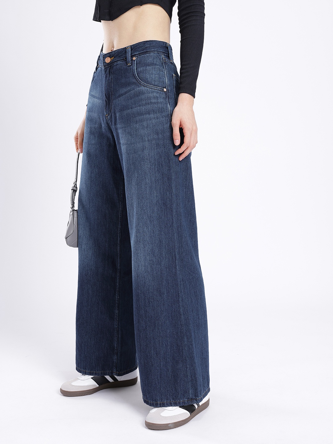 

glitchez Women Urban Touch Wide Leg Light Fade Jeans, Blue