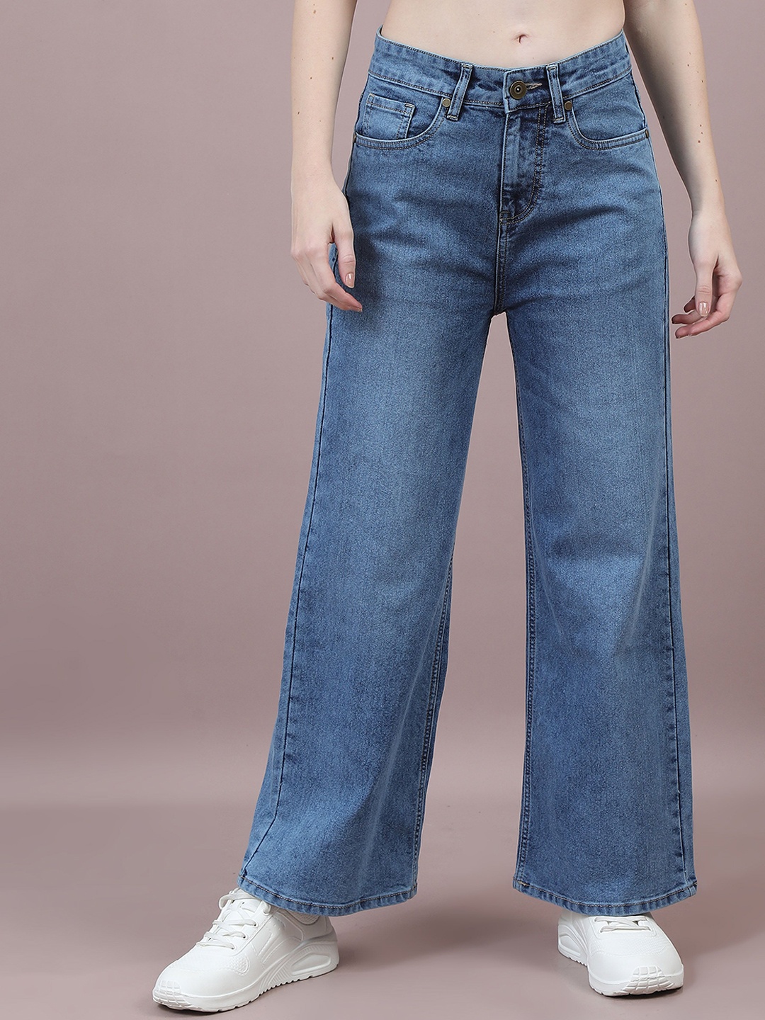 

Chemistry Women Comfort Wide Leg High-Rise Light Fade Acid Wash Stretchable Jeans, Blue